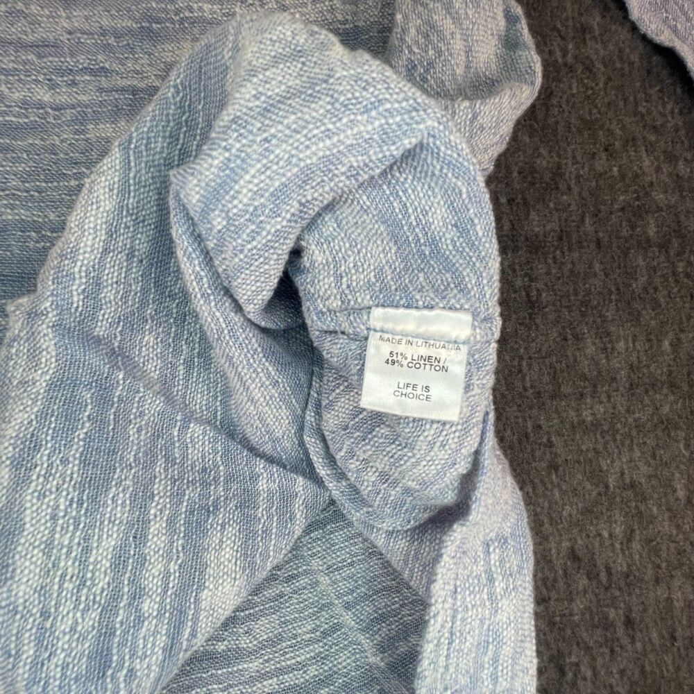 FLAX Size Medium Blue White Space Dye Linen Top 3/4 Sleeve Lagenlook Coastal - Picture 9 of 11
